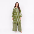 Elegant Olive Green Printed Lawn Suit with Matching Trouser