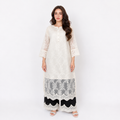 Elegant Ivory Down Shoulder Embroidered Lawn Suit with Contrast Trouser