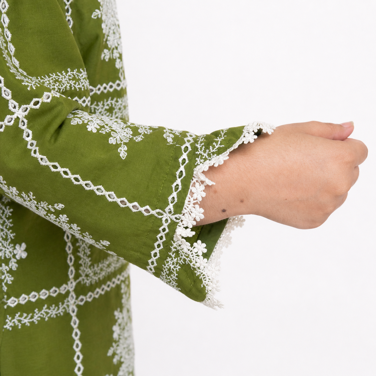 Elegant Olive Green Printed Lawn Suit with Matching Trouser
