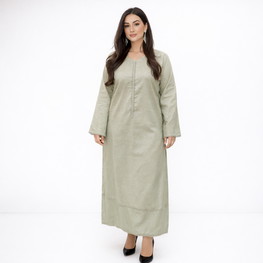 Elegant Sage Green Lawn 2 Piece Suit (Long Shirt & Trouser) for Women