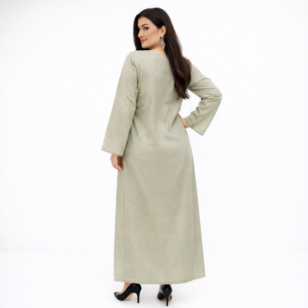 Elegant Sage Green Lawn 2 Piece Suit (Long Shirt & Trouser) for Women
