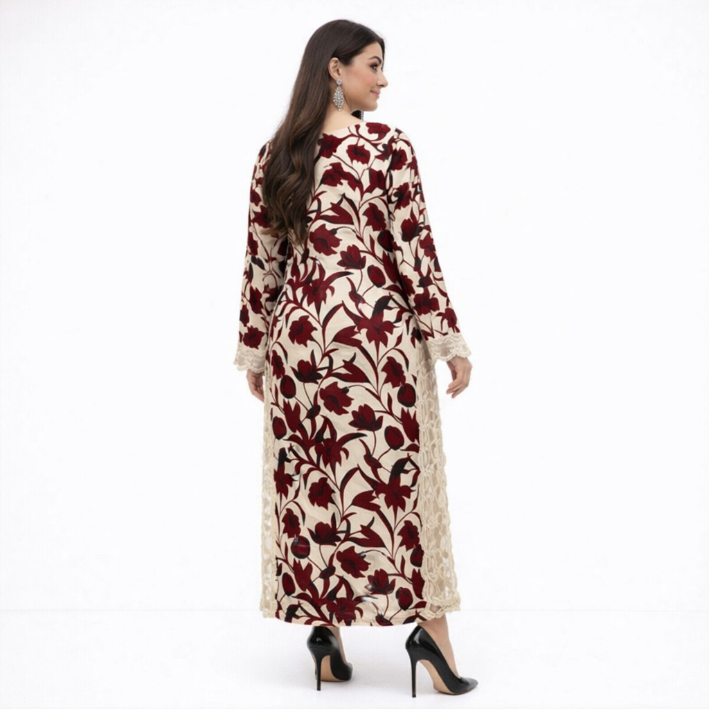 Elegant Maroon Floral Printed Lawn 2 Piece Suit for Women