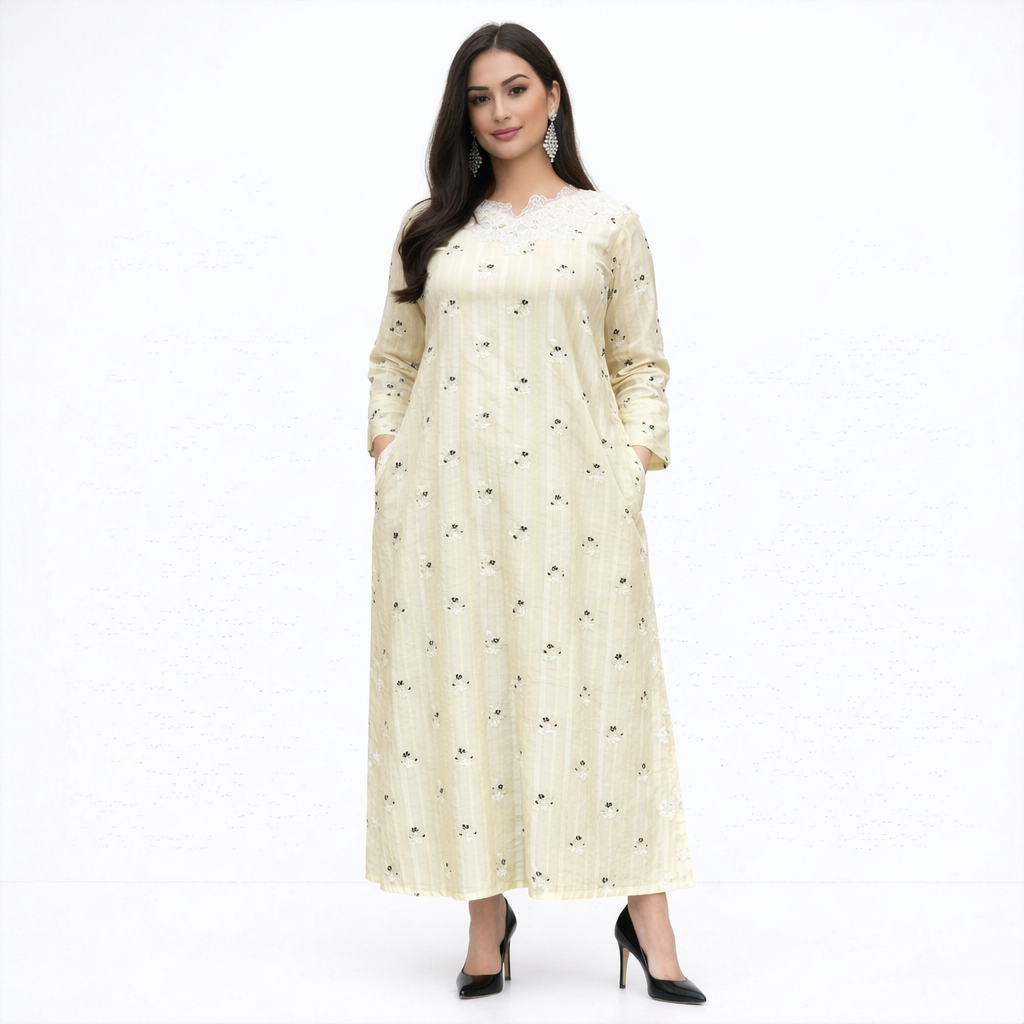 Elegant Yellow Floral Printed Lawn 2 Piece Suit (Shirt & Trouser)