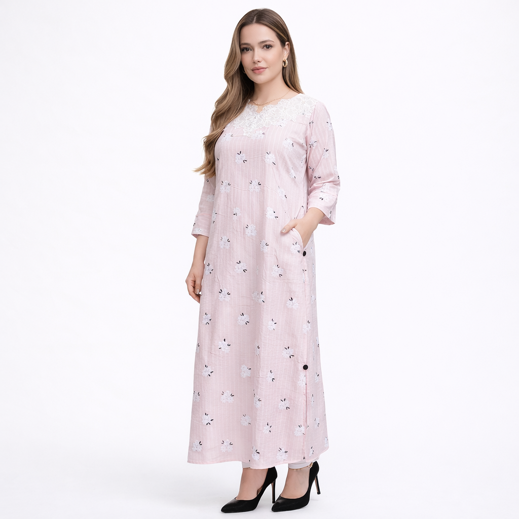 Elegant Pink Floral Printed Lawn 2 Piece Shirt & Trouser Set for Women