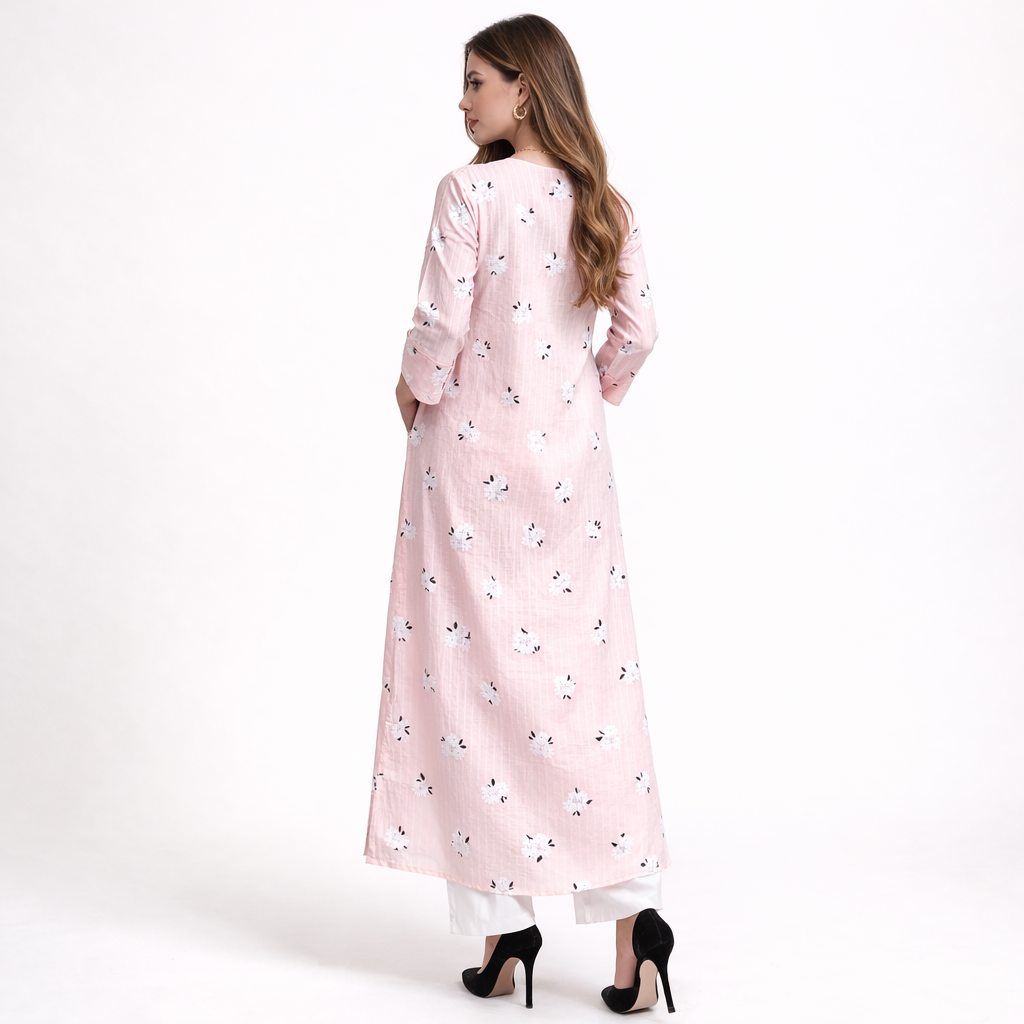 Elegant Pink Floral Printed Lawn 2 Piece Shirt & Trouser Set for Women