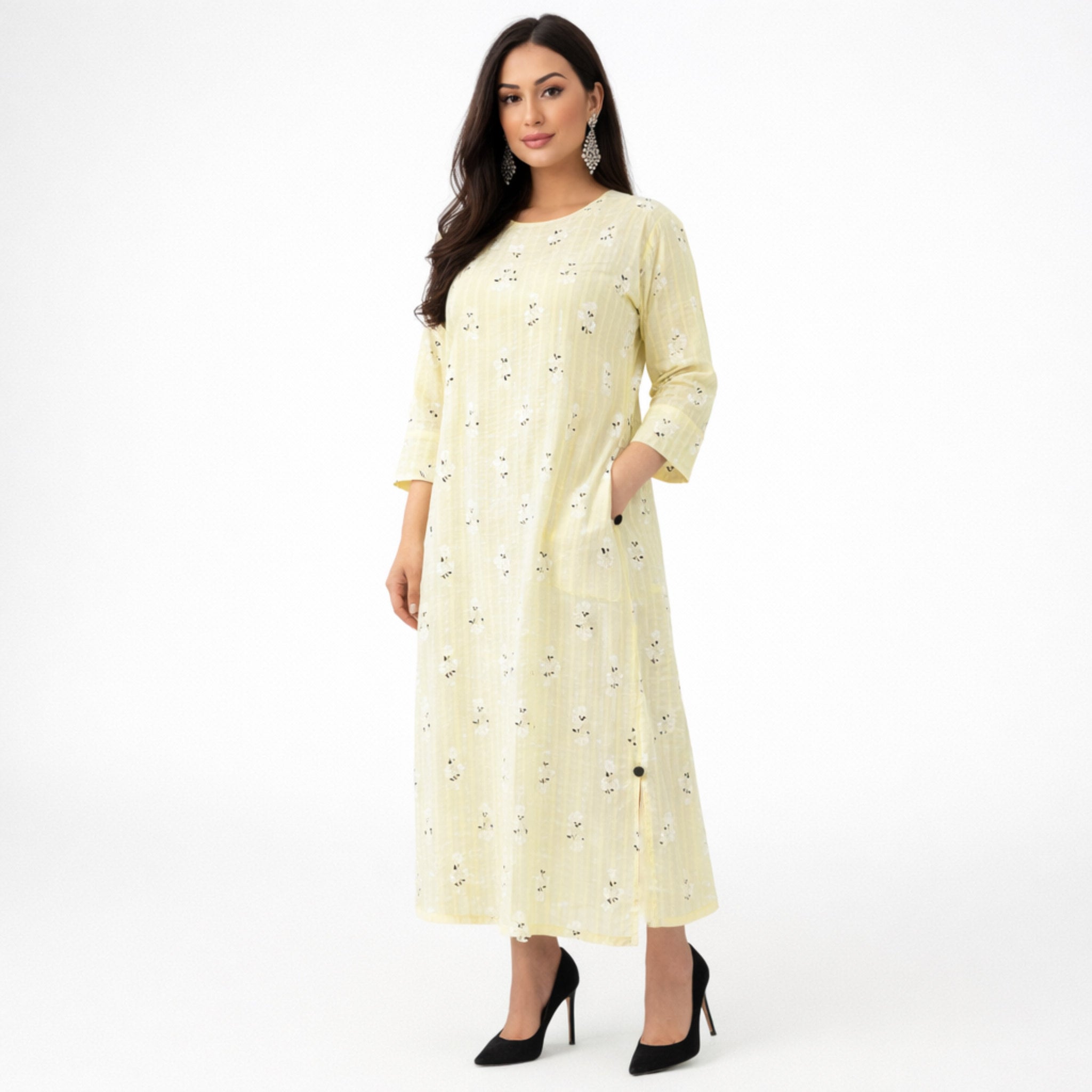 Elegant Yellow Floral Printed Lawn 2 Piece Suit (Shirt & Trouser)