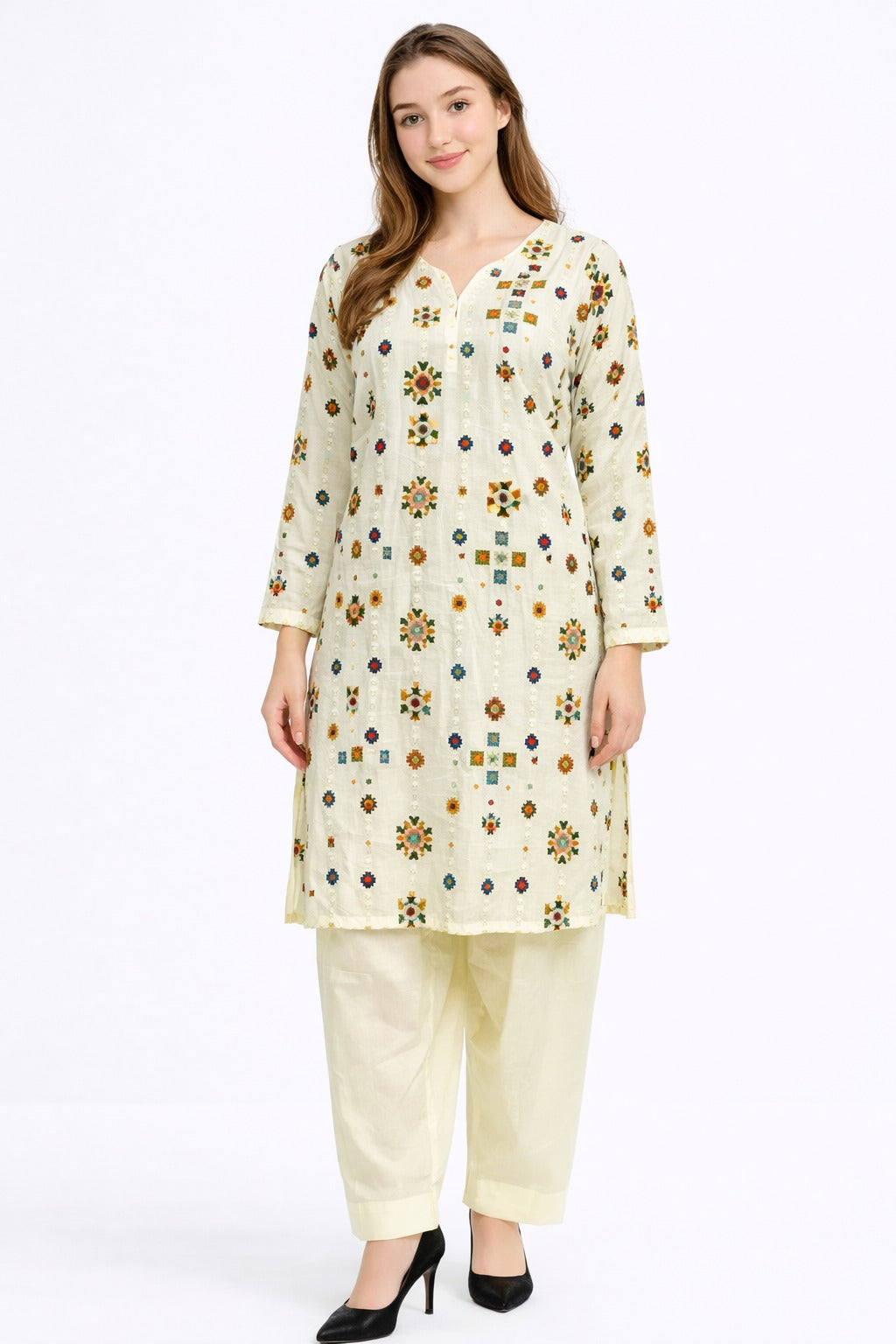 Printed Cream Lawn Kurta with Matching Shalwar – 2 Piece Lawn Suit