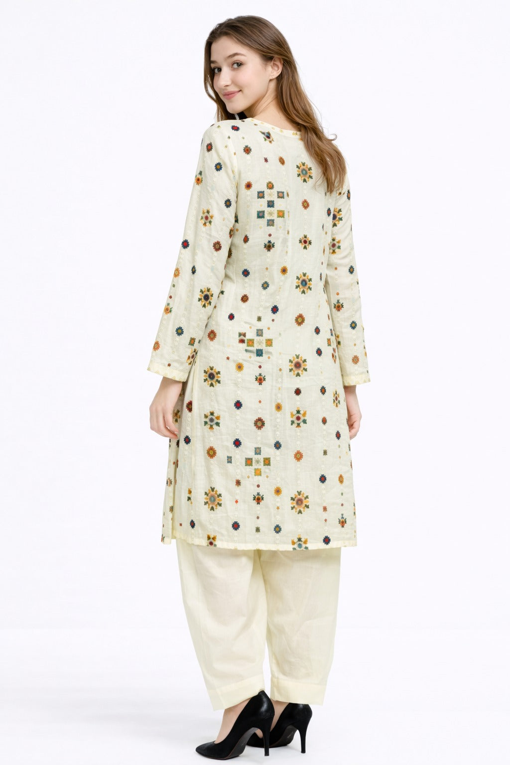 Printed Cream Lawn Kurta with Matching Shalwar – 2 Piece Lawn Suit