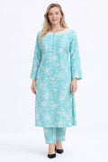 Elegant Aqua Floral Printed 2 Piece Suit