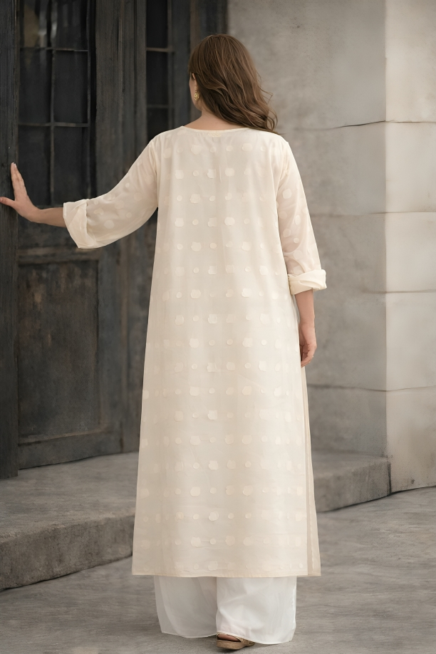 ZIPOSH Jacquard Lawn Long Kurta with Wide Trousers – Elegant Summer Pret