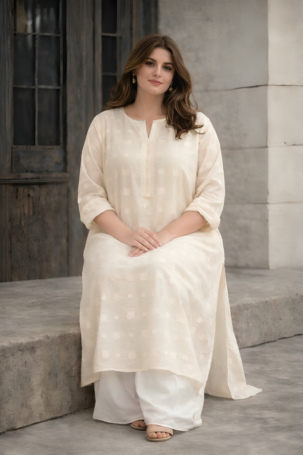 ZIPOSH Jacquard Lawn Long Kurta with Wide Trousers – Elegant Summer Pret