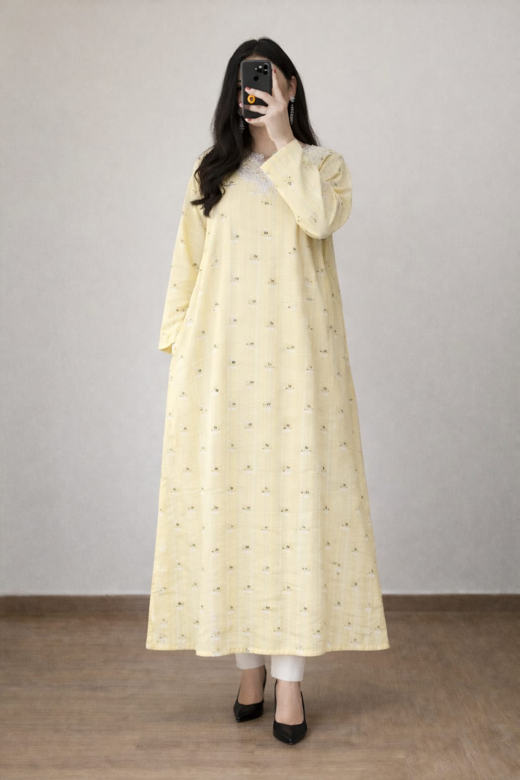 Elegant Yellow Floral Printed Lawn 2 Piece Suit (Shirt & Trouser)
