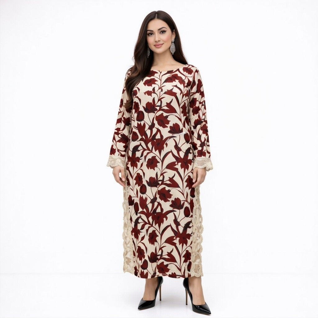 Elegant Maroon Floral Printed Lawn 2 Piece Suit for Women